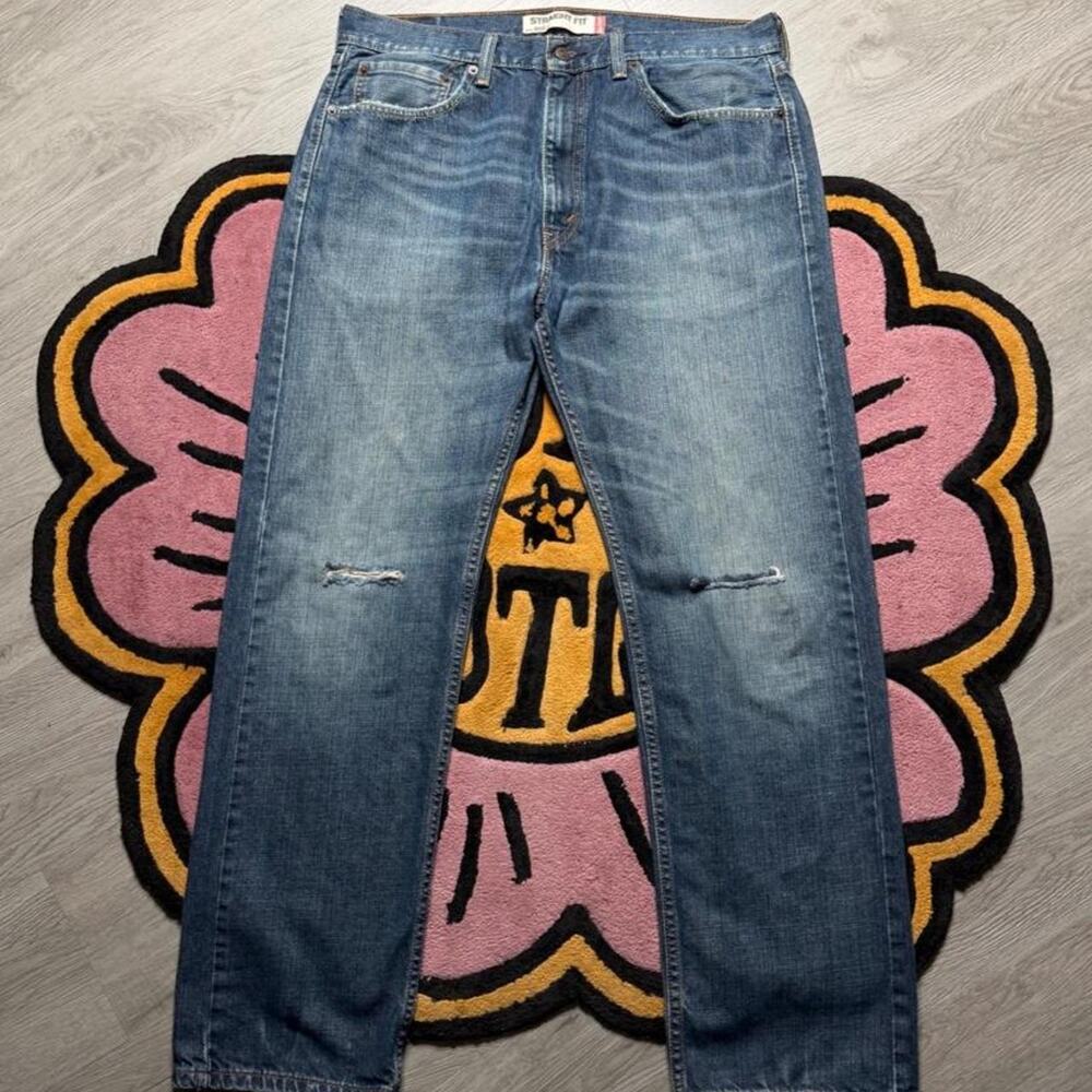 Levi’s 505 Straight Fit Distressed Denim Jeans Size 36x32 Blue